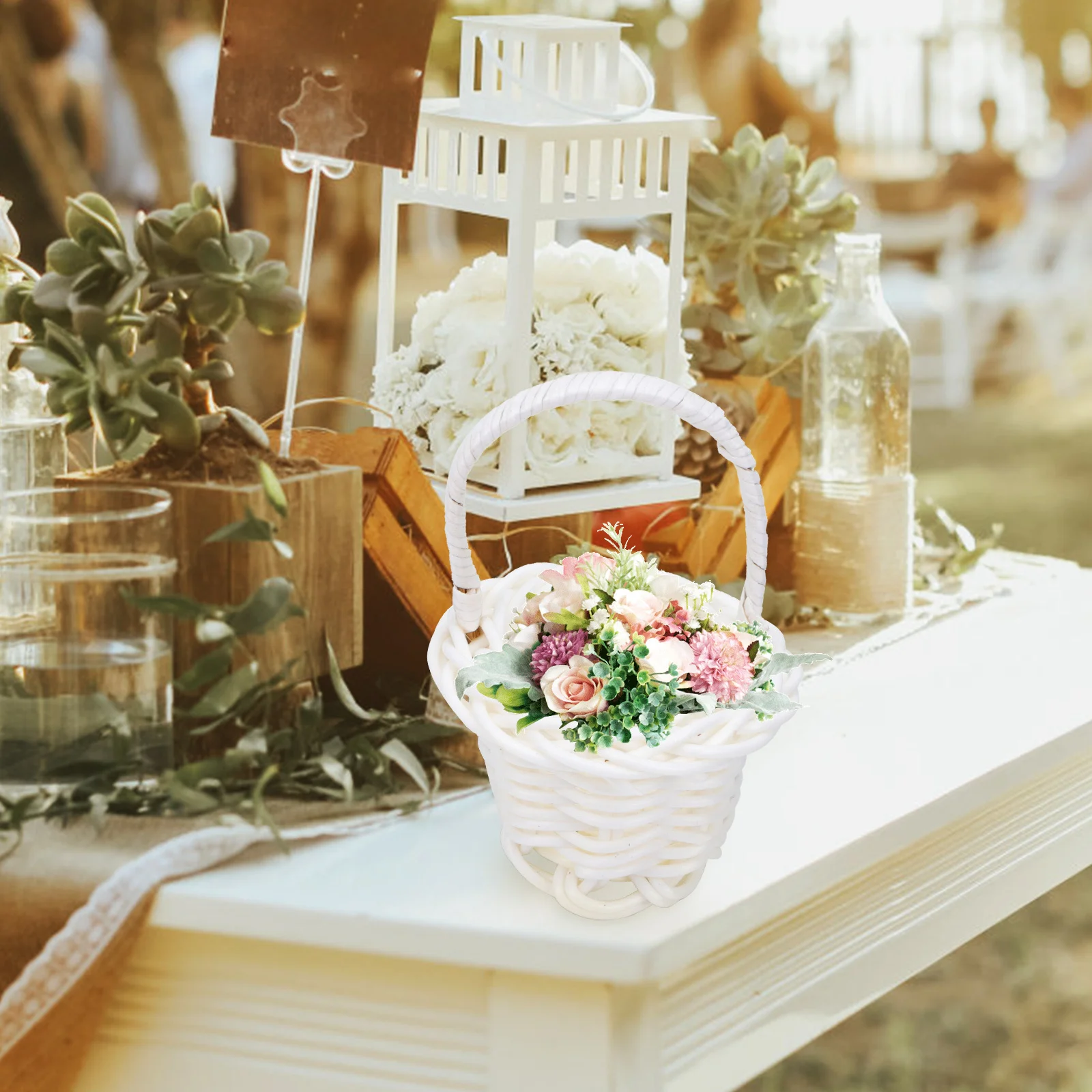 20Pcs Mini Handwoven Flower Basket Rustic Decor Plastic Micro Landscape Home Wedding Ornament Mini Flower Basket