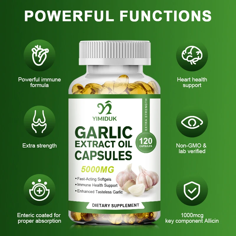 Natural Organic Garlic Oil Capsules for Hypertension & High Cholesterol People Immune System & Heart Health