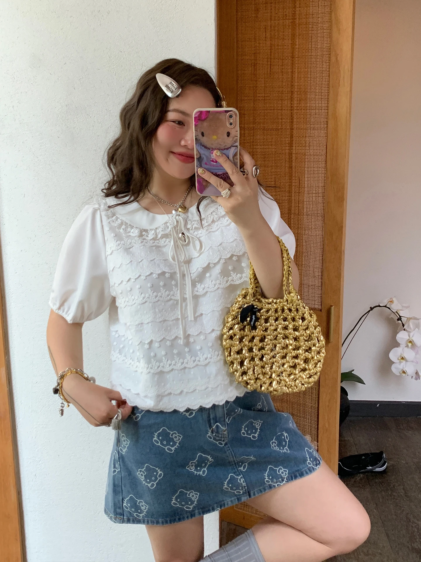 

Женская летняя блузка Gold Da Zhi Doll с кружевным воротником, коротким рукавом, больших размеров, для полных женщин, премиум-класса