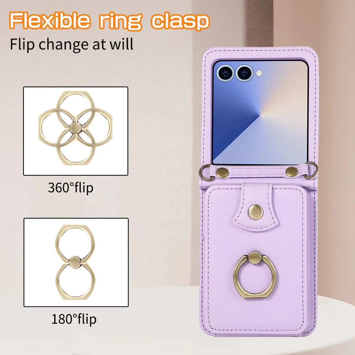 Soporte de anillo cruzado de cuero con ranura para tarjetas, funda de teléfono tipo billetera para Samsung Galaxy Z Flip 7 6 5 4 3 Flip7 FE, cubierta protectora de bisagra