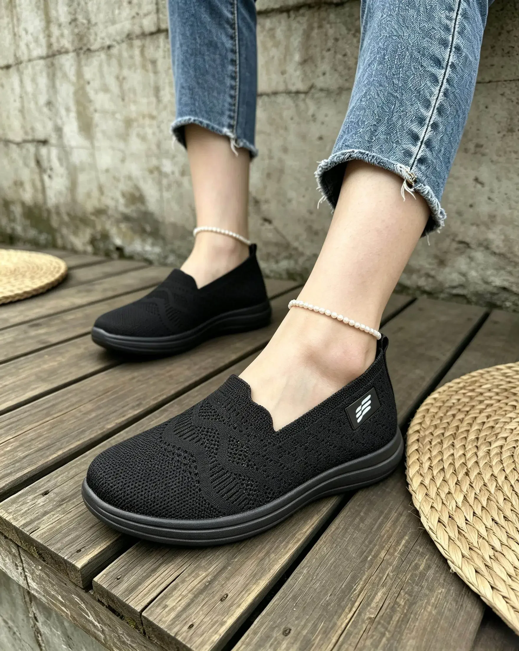 Damen Herbst Mary Jane Plateau-Flats aus Strick-Mesh, atmungsaktiv, mit elastischem Riemen, weich, rutschfest, leicht, für den täglichen Gebrauch. – Detail 13