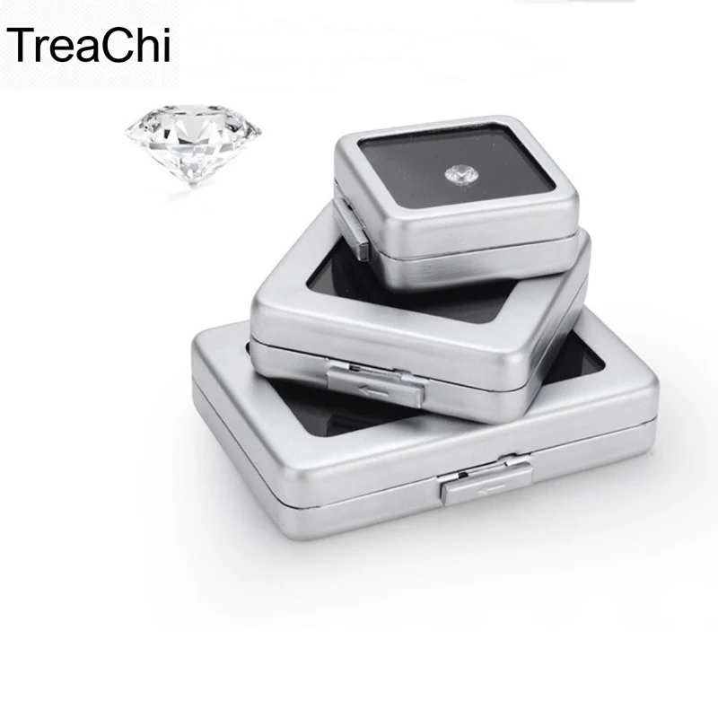 High-Quality Silver-Toned Metal Sliding-Lid Box for Loose Diamonds Storage and Display Box for Colored Gemstone Jewelry