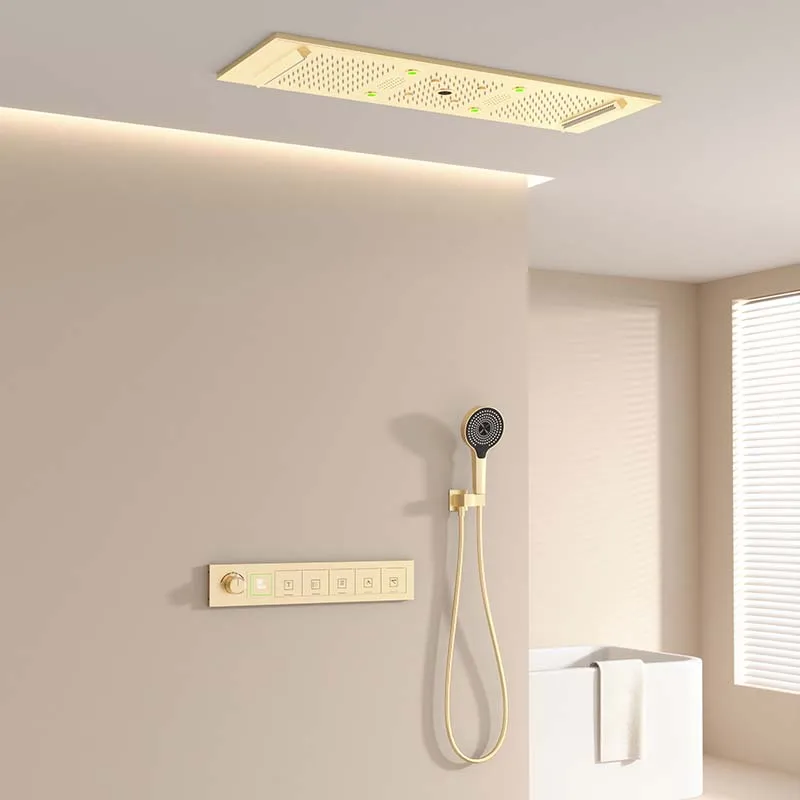 36*12 polegadas coluna de água chuva cachoeira cabeça de chuveiro com música banheiro termostática led chuveiro conjunto