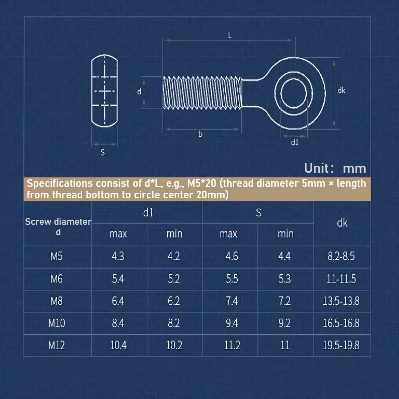 M5 M6 M8 M10 304 Stainless Steel Ring Link Bolt Fisheye Eye Slip Hole Screw Articulated Anchor Bolt Length 20~150 mm