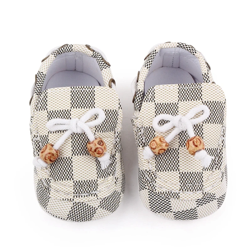 

Baby Boys Girls Moccasins Anti-Skid Soft Slip-on Crib Shoes Checkerboard Slippers for Infants