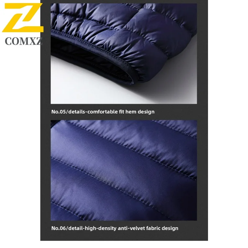 COMXZ Men's Down Jacket Short Trendy Lightweight Casual Skiing Puffer Jacket Street Versatile Solid Color Hooded Winter Jacket