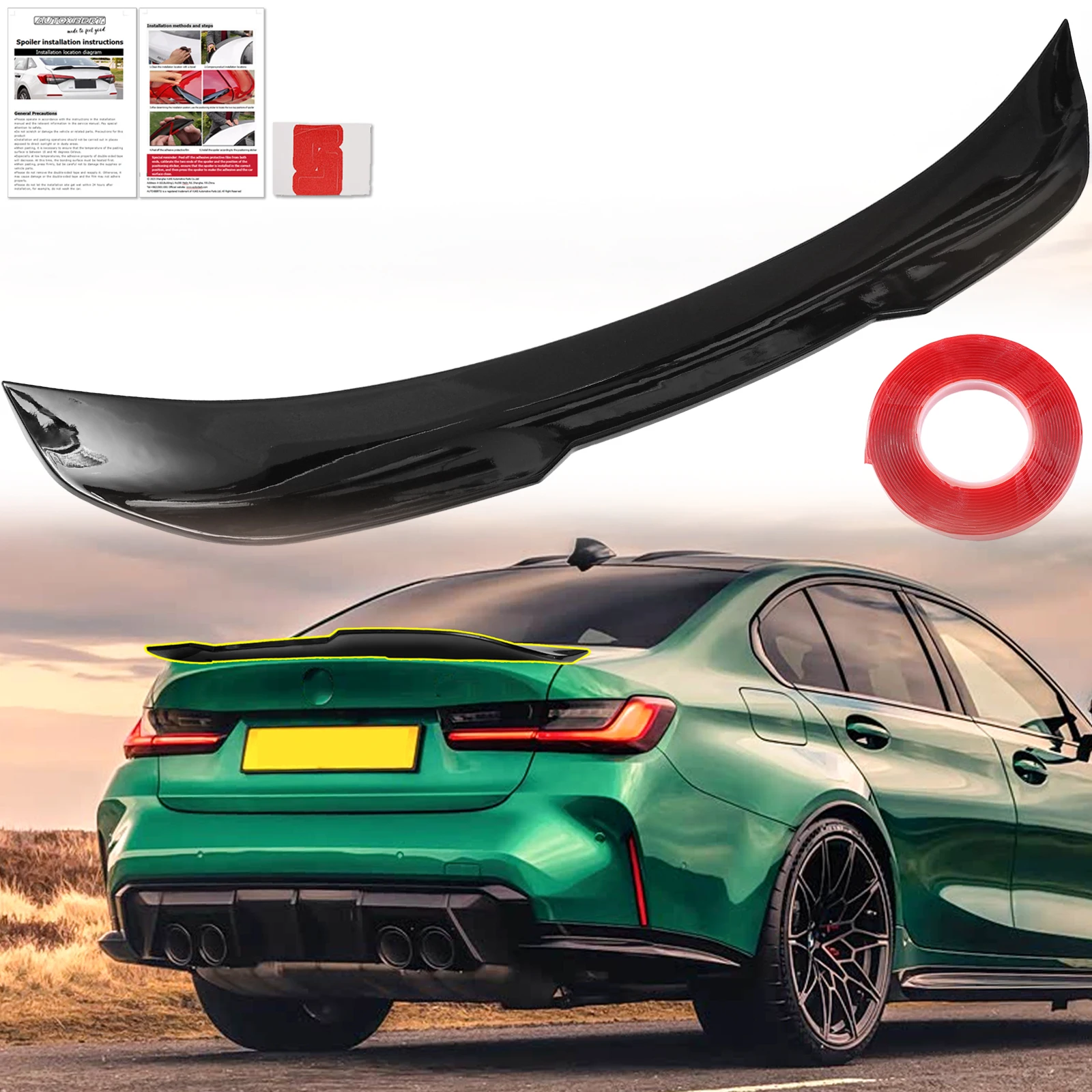 

Gloss Black PSM Trunk Spoiler for BMW 3Series G20 G80 M3 19-25 Easy Install