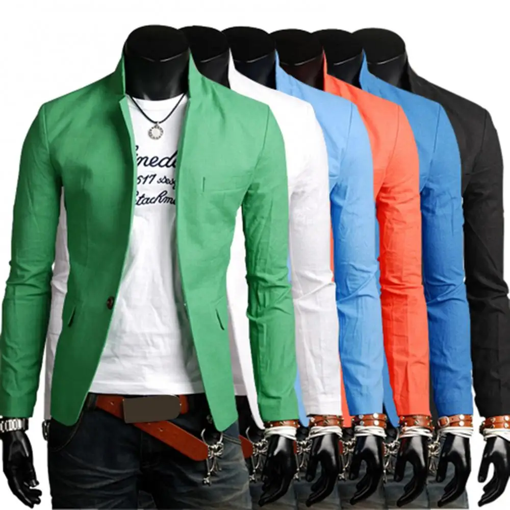 Blazer Coat Pockets Men Solid Color Lapel Collar Business Blazer Autumn Button Decor Business Blazer