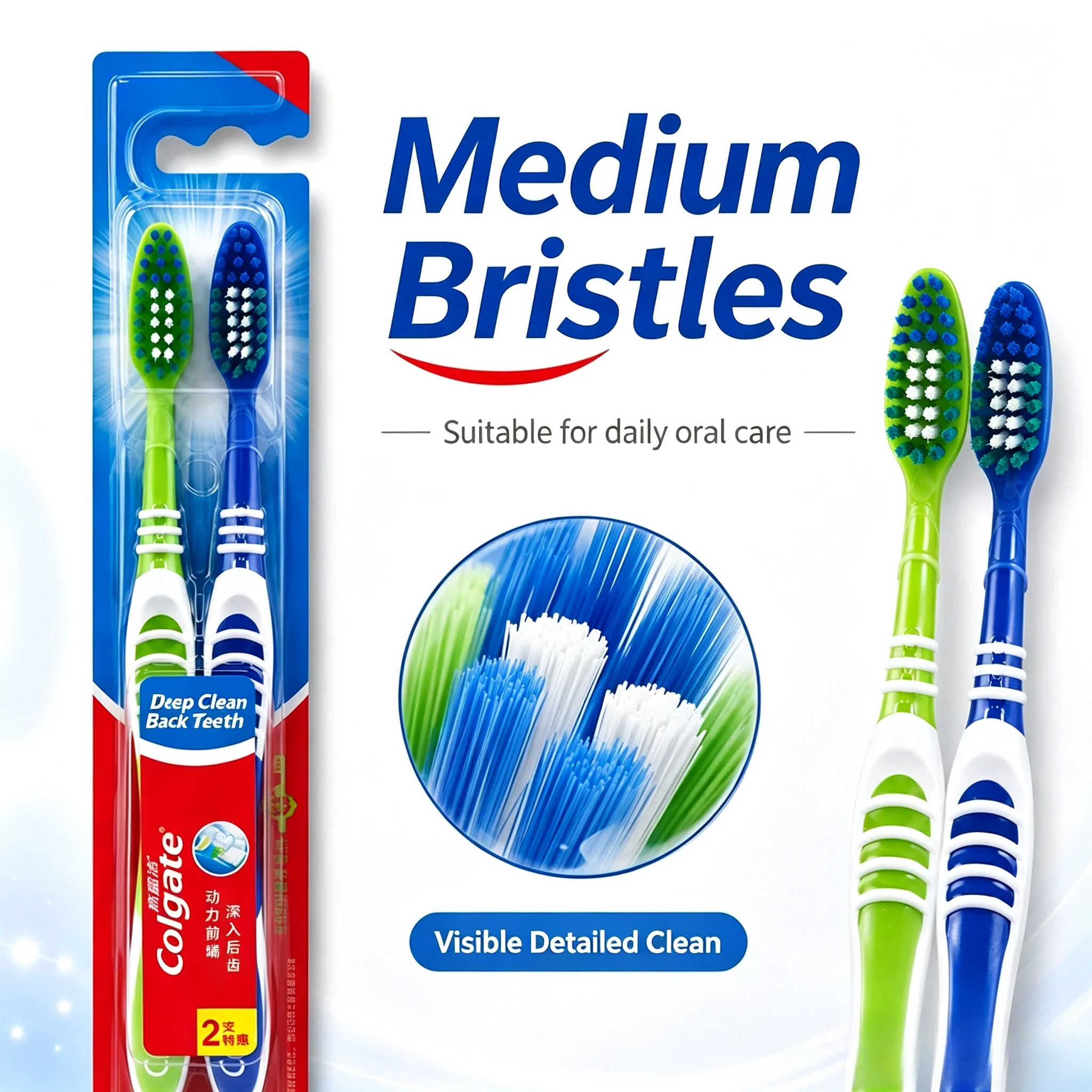 Colgate 10Pcs Family Manual Toothbrush Medium Bristles Tongue Scraper Adult Deep Clean Daily Oral Care