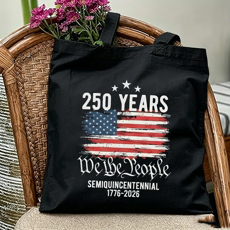 

Vintage America Flag "USA 250 Year of Freedom" Canvas Tote Bag Harajuku Women Men July 4th Shoulder Bag United States Handbag