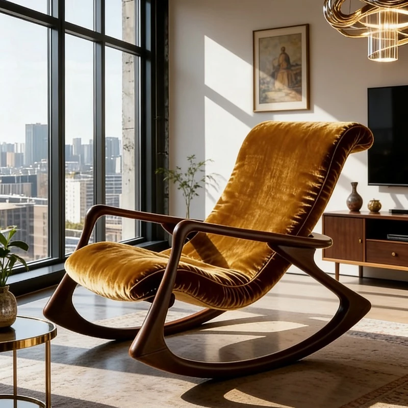 Light luxury walnut rocking chair recliner living room home leisure chair