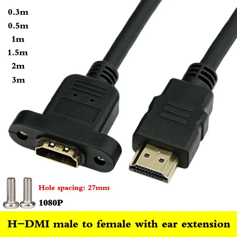 HDMI Compatible Male to Female High-definition Extension Cable with Ear Screw Hole for Fixation, Shielded H-DMI Cable with Lock