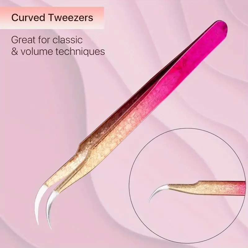 Precision Stainless Steel Eyelash Extension Tweezers - High-Quality Curved & Straight Tips for Flawless Brow Shaping, Ingrown Ha