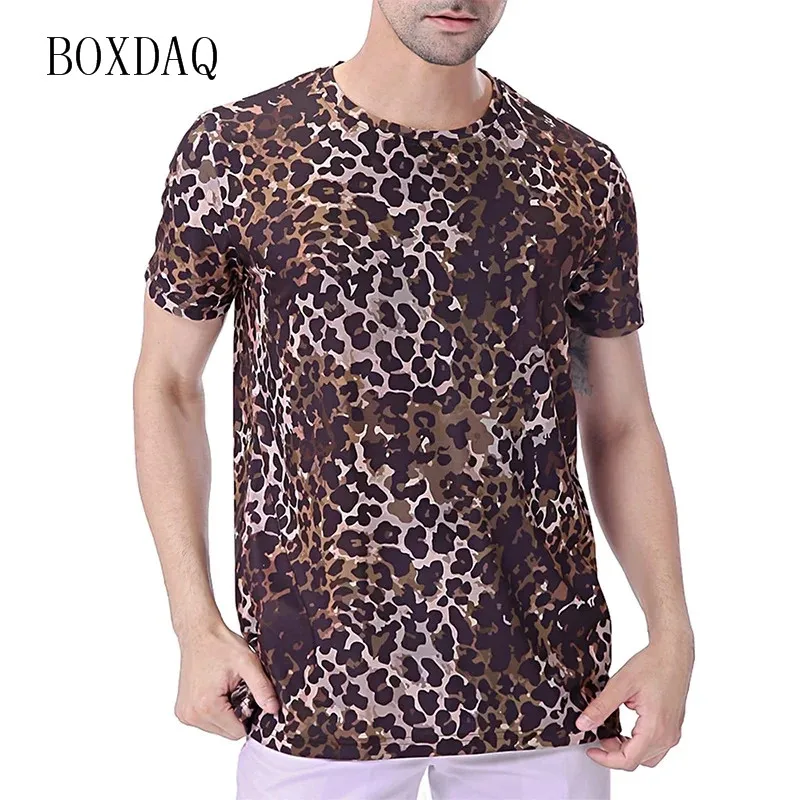 Leopard Men\'s Fashion T-Shirts Short Sleeve Streetwear 3D Print Trend T Shirt 6XL Plus Size Male Clothing O-Neck Casual Tops Tee