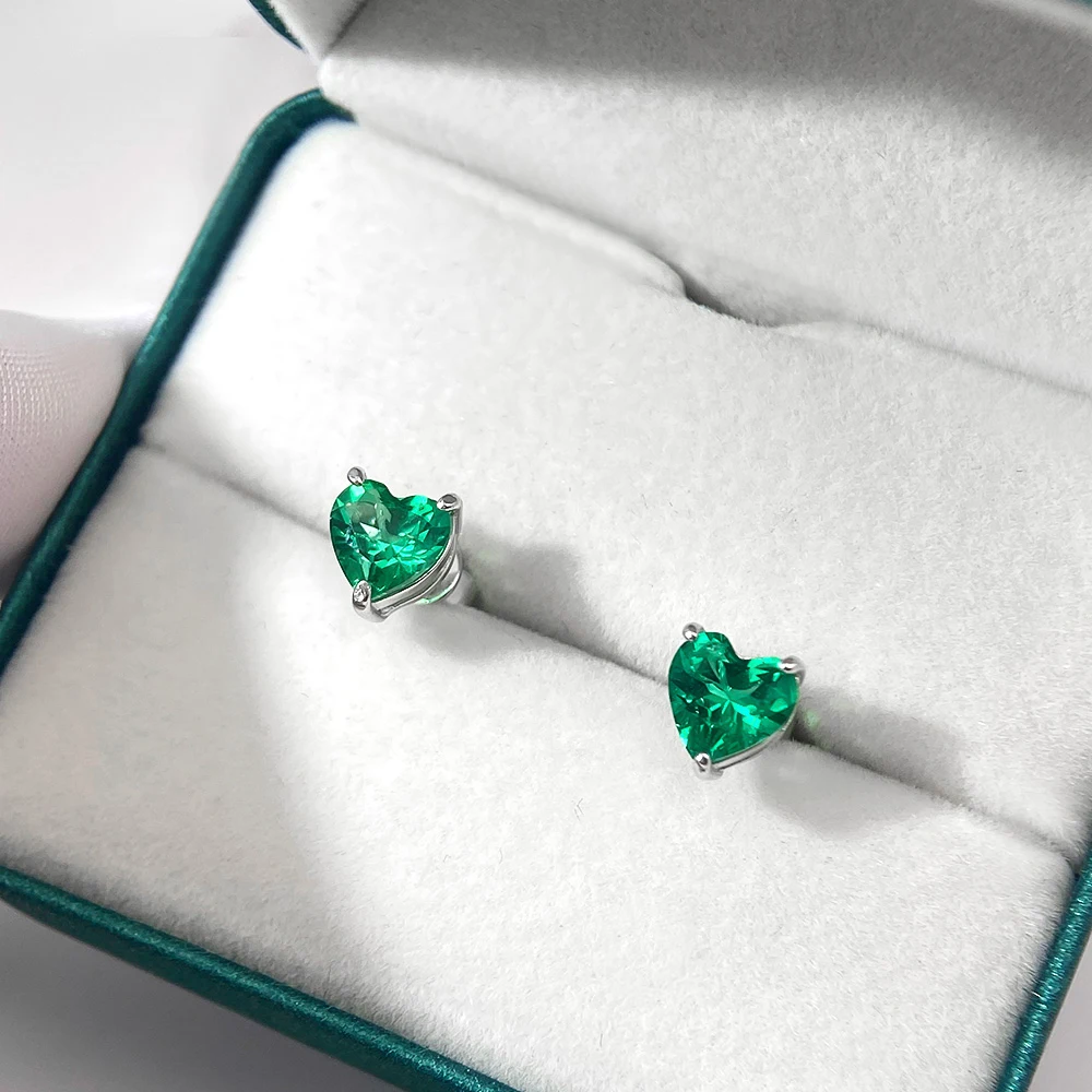 OEVAS 6.5mm Heart Moissanite Stud Earrings cultivate Emerald Earrings For Women S925 Sterling Silver Fine Jewelry view 3