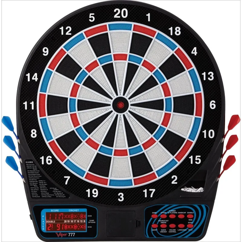 Metropolitan Solid Wood Cabinet  Electronic Dartboard Ready-to-Play Bundle with Two Sets of SoftTip Darts and Integrated Storage