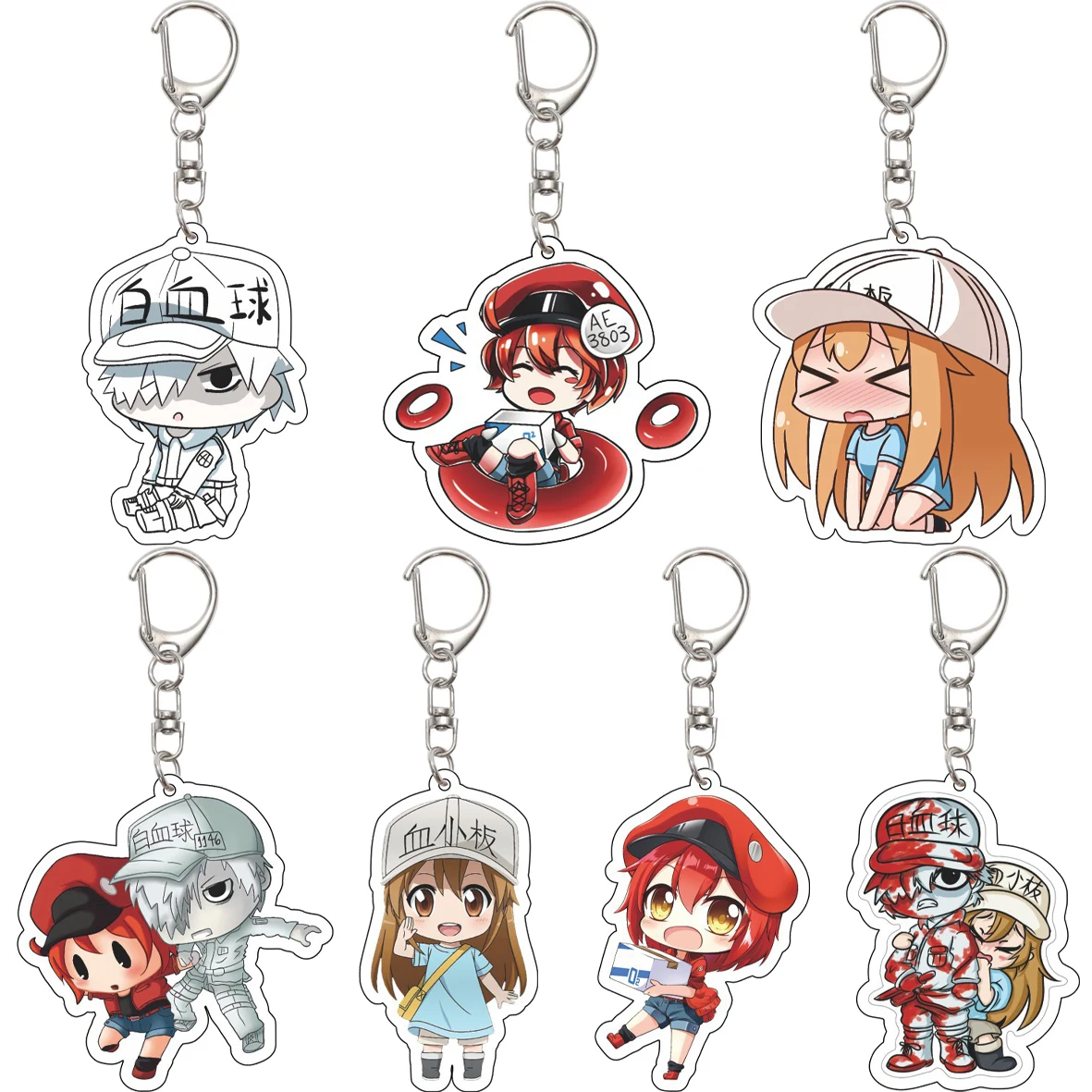 Llavero de 55 mm de Anime Cells at Work! ‌   Llavero de acrílico con células rojas, células blancas, plaquetas y macrofagos, regalos navideños bonitos