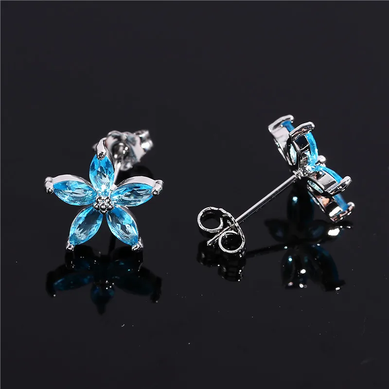 Śliczne kobiece niebieskie cyrkonie gwiazdy stadniny kolczyki Multicolor Birthstone kryształ srebrny kolor biżuteria ślubna dla kobiet — zdjęcie 3