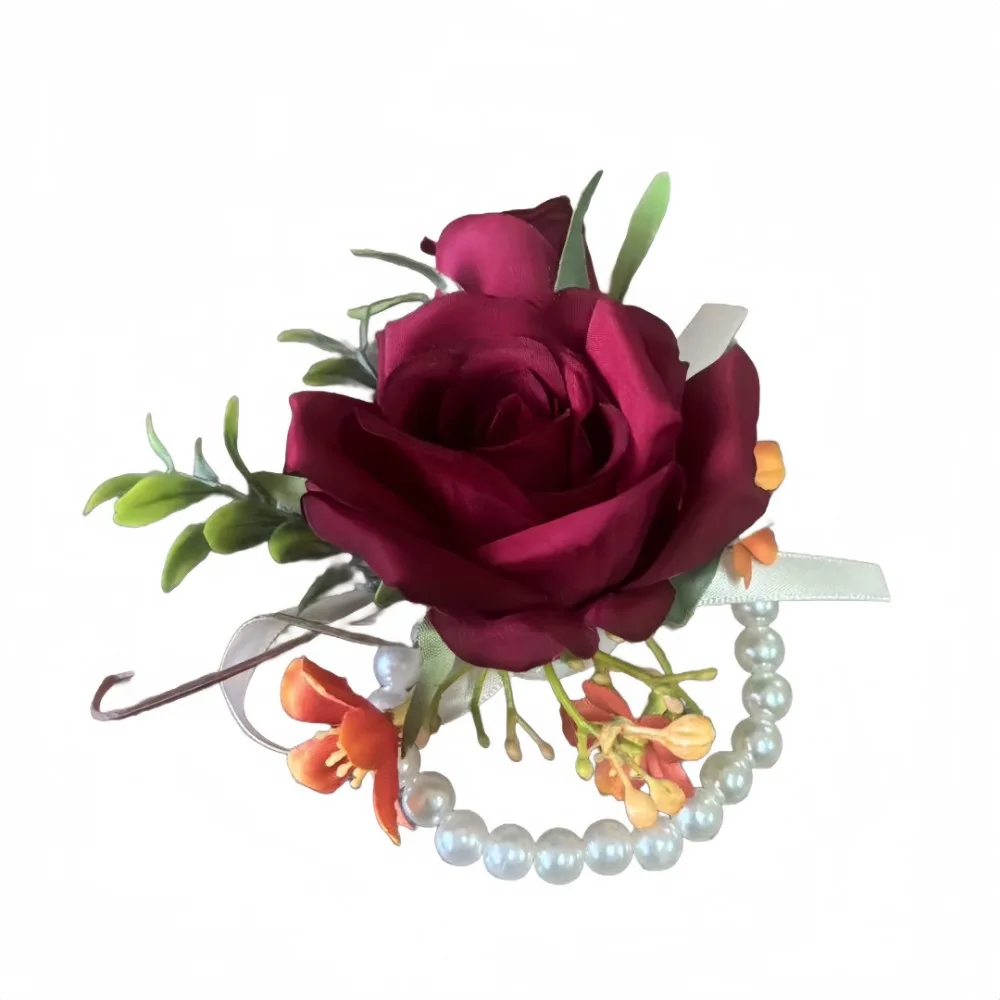 Kunstmatige Boutonnières Bloemen Roos Handgemaakte Pols Corsage Bruid Bruidsmeisje Zijde Bruidegom Borstbloem Bruiloft Accessoires
