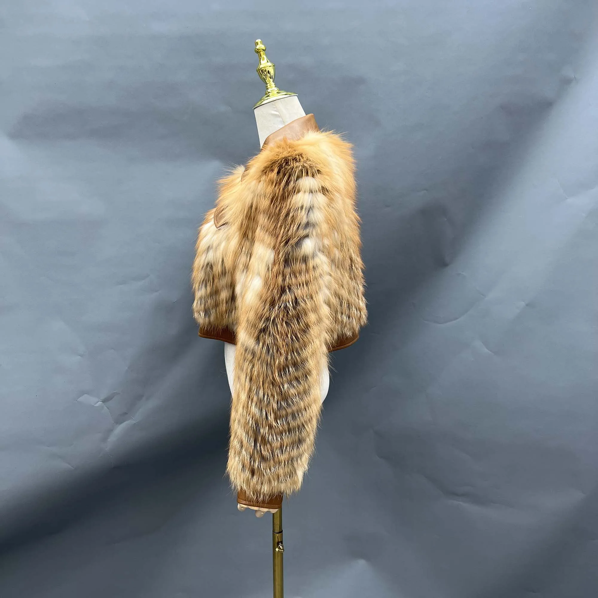 New Leather Fur Coat Real Fox Fur Knitted Cardigan Outwear Fur Jacket