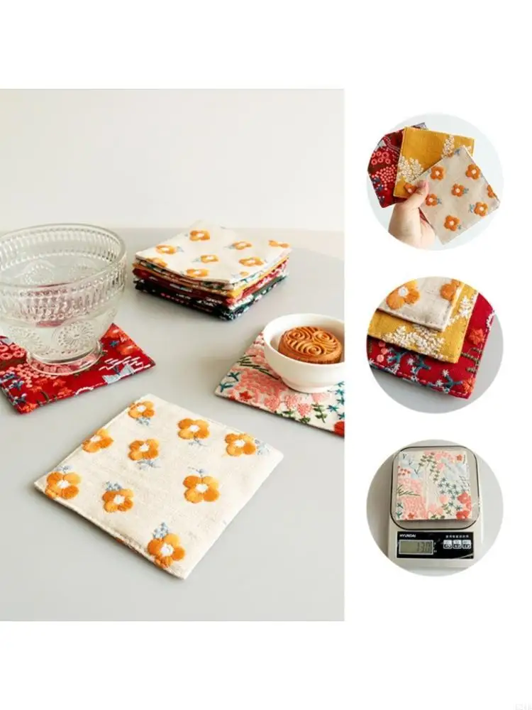 Durable Double Side Cotton Linen Drink Mat Linen Coasters For Heat Insulation 