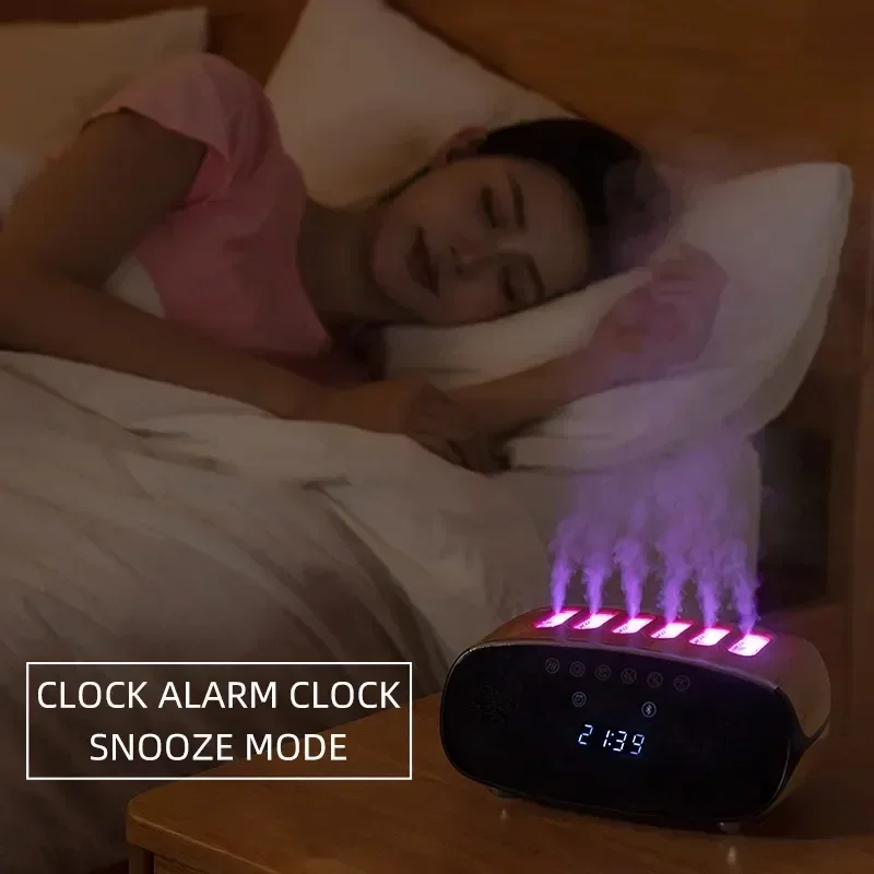 500ml Cool Mist Air Humidifier Essential Oil Diffuser Aroma Bluetooth Speaker with 7 Color Alarm Clock for Household Hotel Use