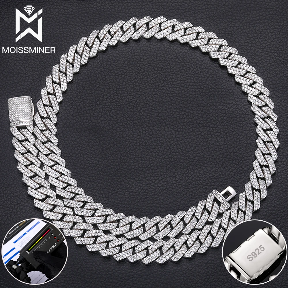 

10mm VVS Moissanite Cuban Chain Necklaces Real Diamond S925 Silver Square Choker Pass Diamond Test Iced Out Necklaces For Women