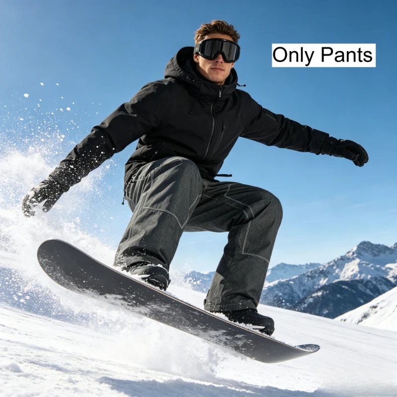 2026 Denim Men's Ski Pants Winter Outdoor Single Double Board Windproof Waterproof Thermal Snow Sports Wear Resistant Trousers