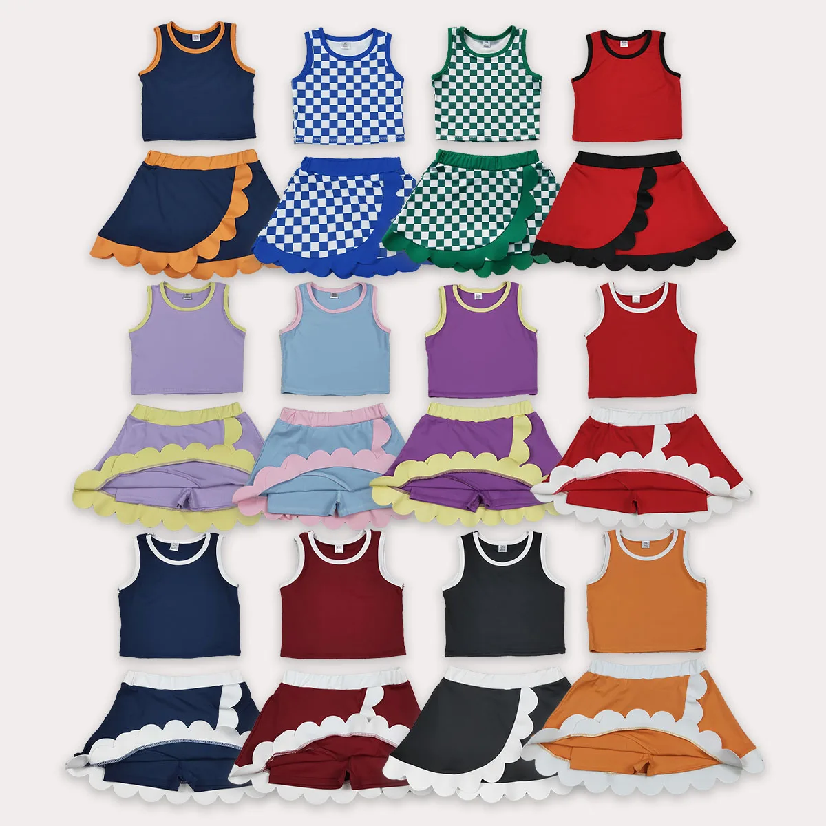 Girls Boutique Summer Outfit Clothing Baby Girl Clothes Athletic Set Toddler Mother Kids Sleeveless Scallop Activewear Wholesale
