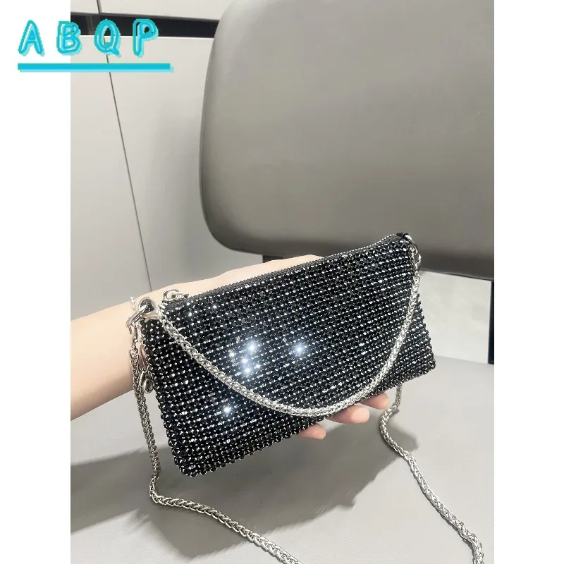 Shoulder Bag Women's Shiny Rhinestone Chain Mobile Phone Bags Crossbody Handmade Clutch Dinner Bag Purse