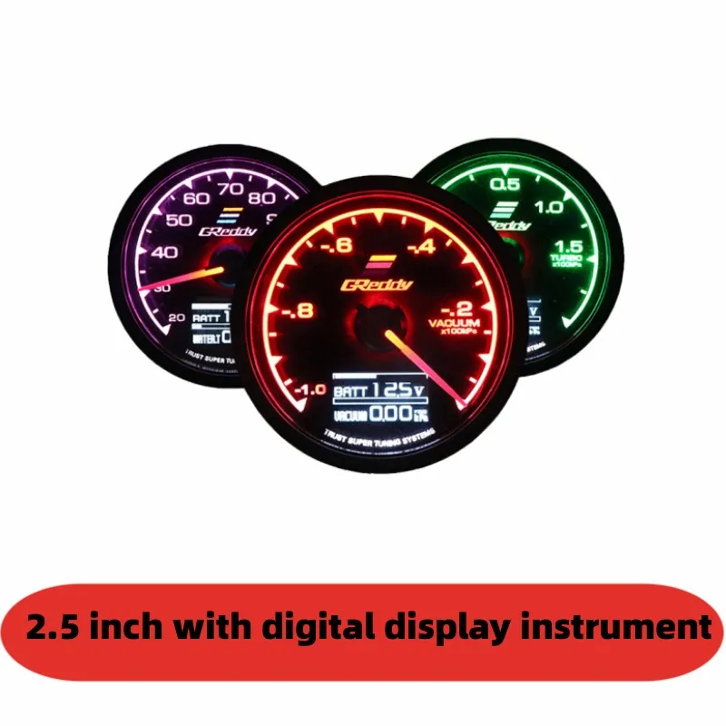 GReddi Boost Gauge Water Temp 7 Colors LCD Display Turbo Oil Pressure RPM Tachometer Racing Meter 62mm 2.5 Inch With Sensor