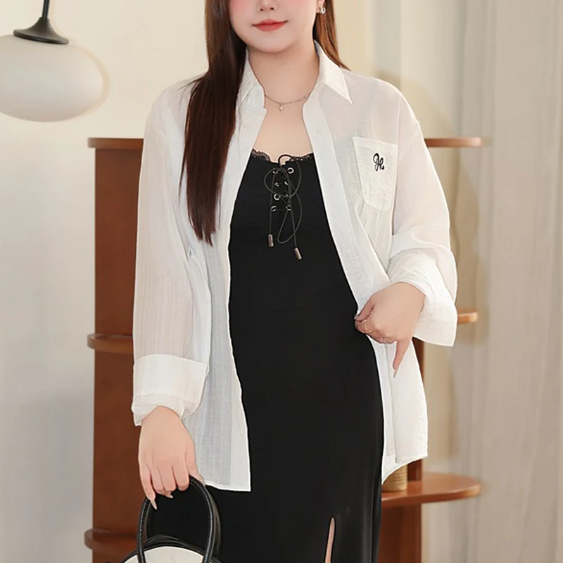 

Женская блузка больших размеров с вышивкой — рубашка большого размера с защитой от солнца UPF, повседневный свободный летний топ премиум-класса и шикарный стиль