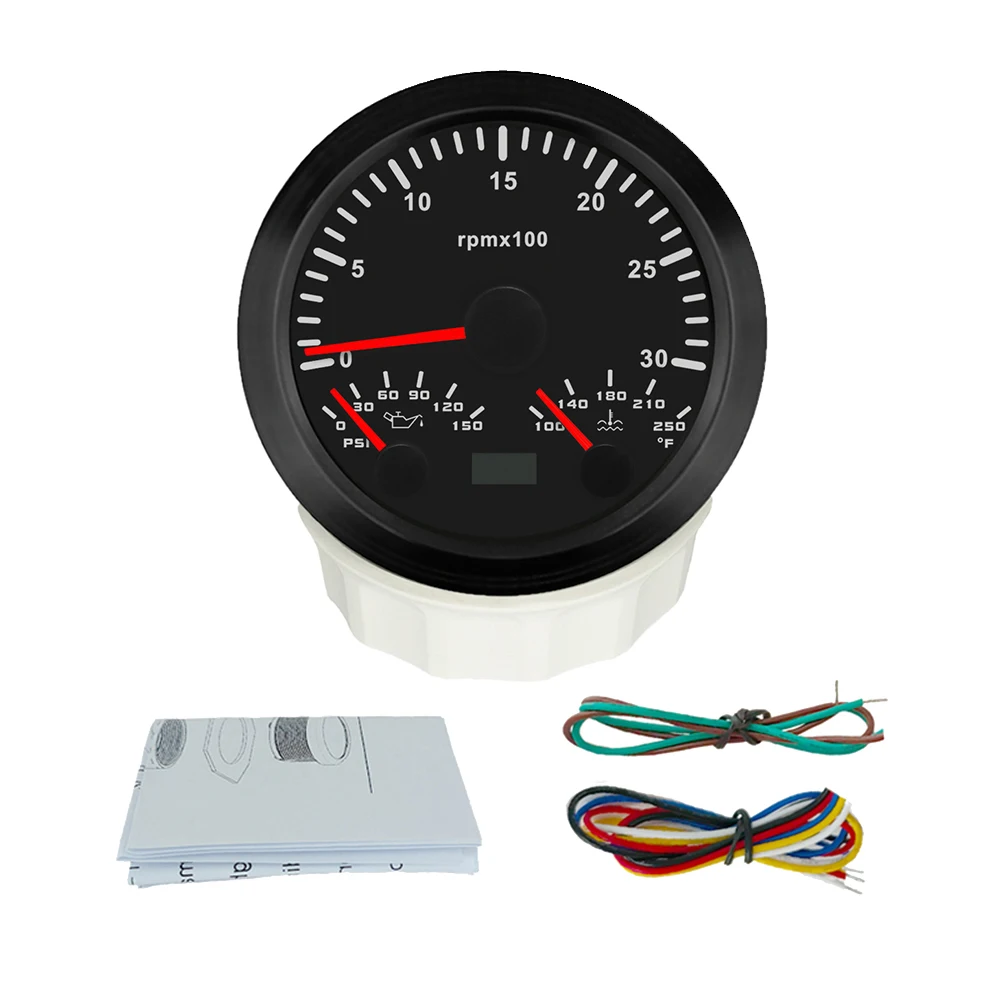 Motorcycle Boat 85mm 3 in 1 Multifunctional 3000RPM 4000RPM 0-6000RPM Tachometer with Oil Pressure Water Temp 7 Colors Backlight