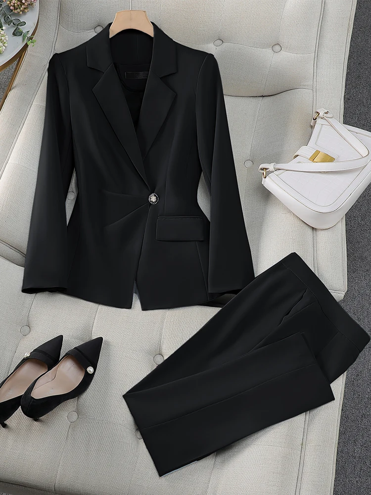 Black Blue White Women Pant Suit Office Ladies Female Business Work Wear 2 Piece Set Formal Blazer Jacket And Trouser