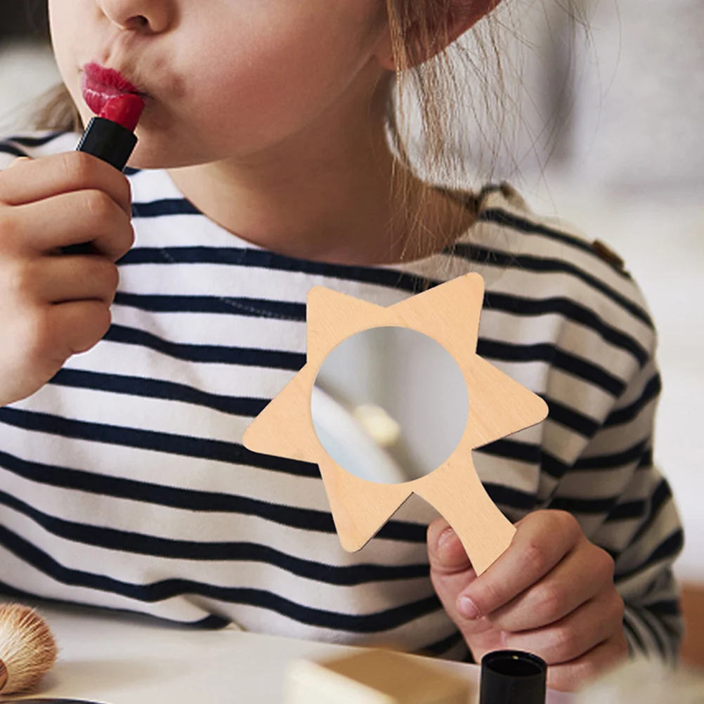 

9 Pcs Small Wooden Mirror H made Toy Suite Light Brown DIY Craft Mold Kids Educational Supplies Travel Makeup Mirror Unfinished