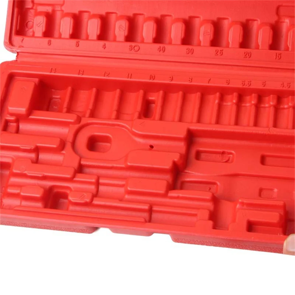 46pcs Set Capacity Empty Box 1/inch 6.35 Ratchet Sleeve Repair Tool Red