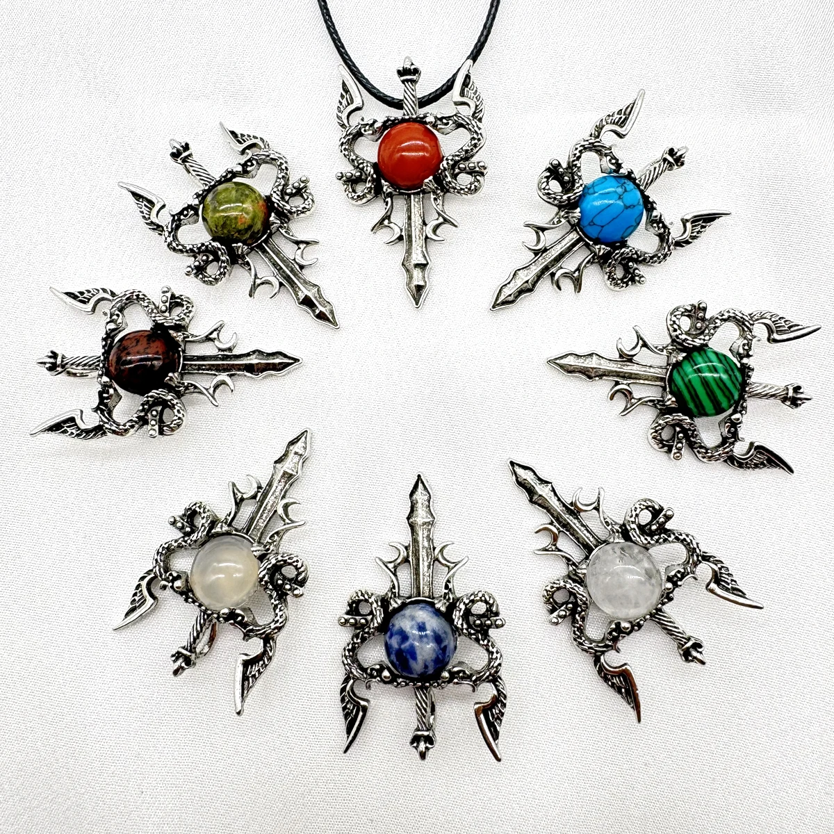 Natural Gem stone Quartz Crystal Amethyst Sword alloy retro style pendant charms for DIY jewelry making necklace 10pcs
