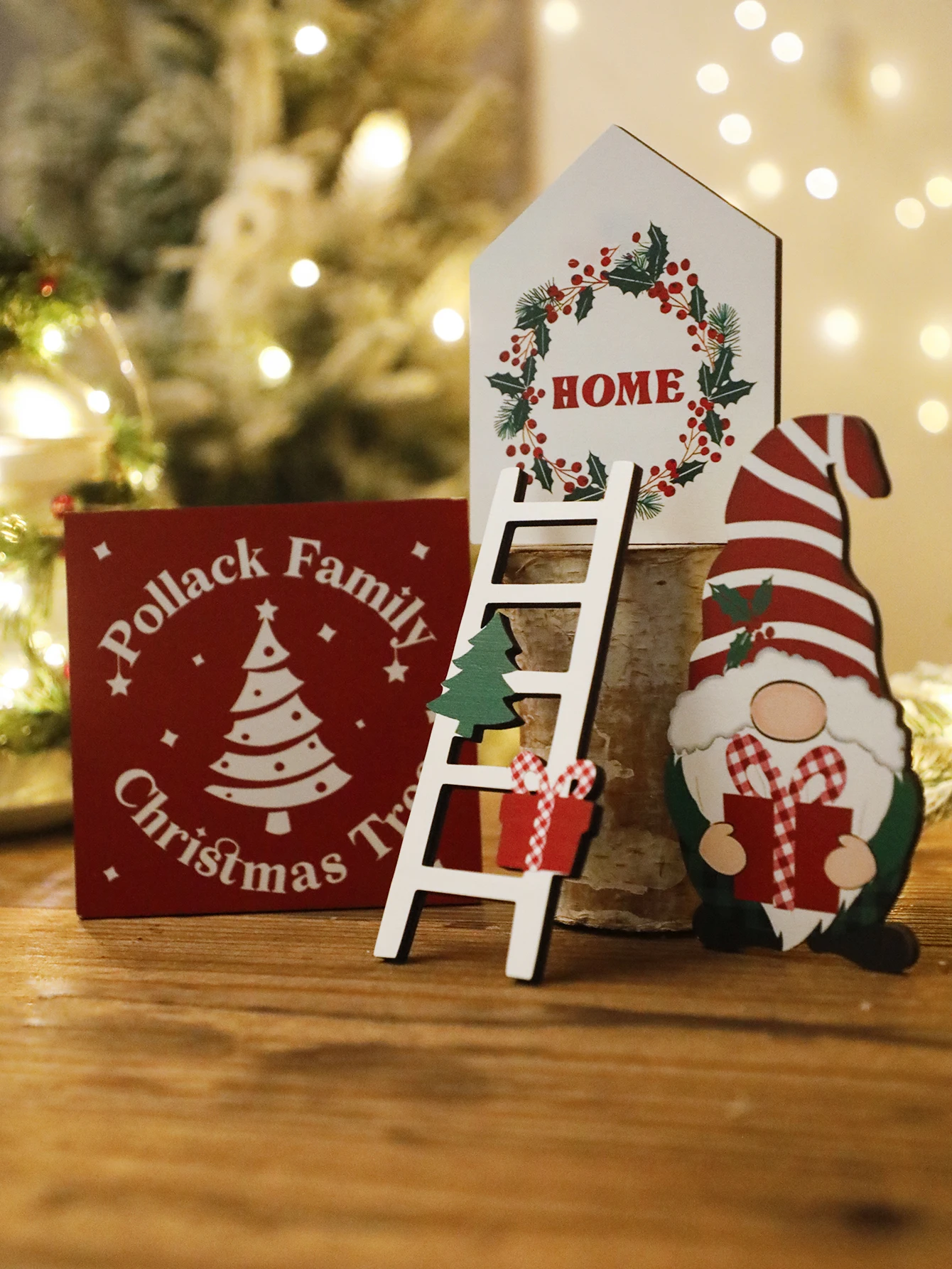 

Christmas Wooden Tabletop Decoration Rustic "Home" Sign with Wreath Family Christmas Tree Plaque for Holiday Mantel Table Decor