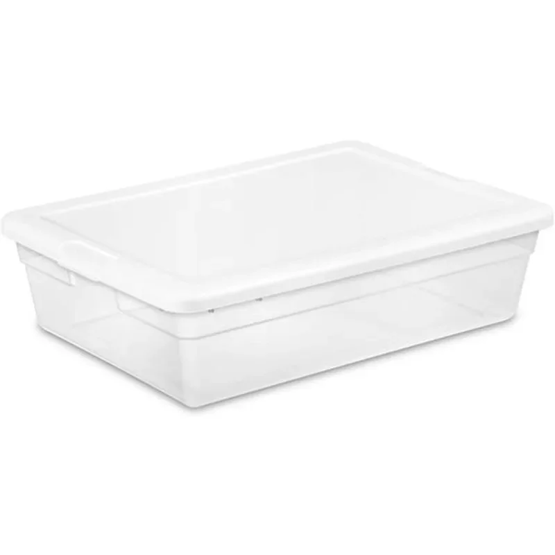 Sterilite 28 Quart Storage Box with Lid, Clear Plastic Container for Organizing and Storing Items Underbed in Bedroom