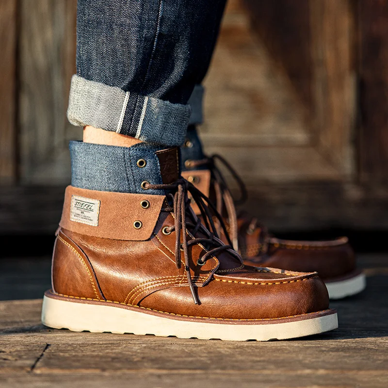 

Mra Autumn and Winter New Style Lapel Retro Work Boots Men's Boots Winter British Style Denim High-Top Leather Boots Versatile Short Boots Men's Boots