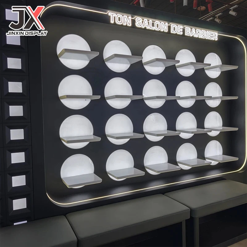 custom.Custom Design LED Lit Rectangular Haircut Showcase Display Cabinet Fashion Luxury Hair Salon Furniture Counter Retail Sto