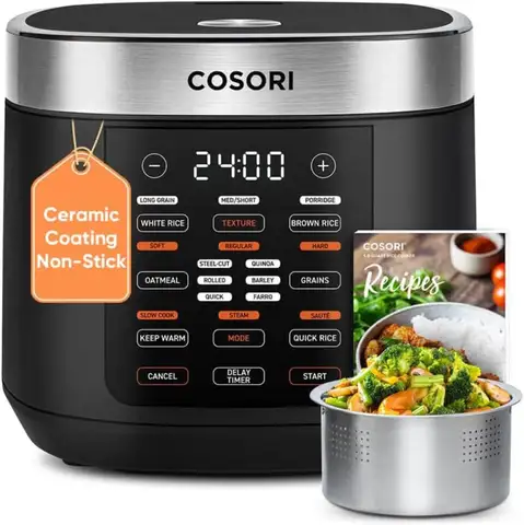 Rice Cooker 10 Cup, 24h Keep Warm, Non-stick Ceramic Inner Pot, 18 Functions Fuzzy Logic Rice Maker with Stainless Steel