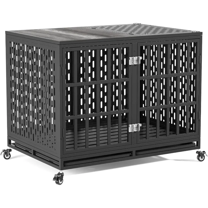 Heavy Duty Dog Crate Compatible Optional Divider Large Kennel  High Anxiety Dogs Indestructible Pet Cage Indoor Double Dog Crate