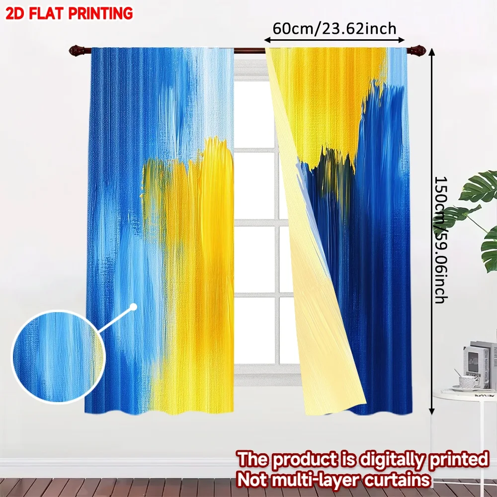 2D flat printing 2pcs Curtain Curtain Bold Blue Yellow Brushstrokes Digital Printed Polyester Drapes Festive Curtains Perfect