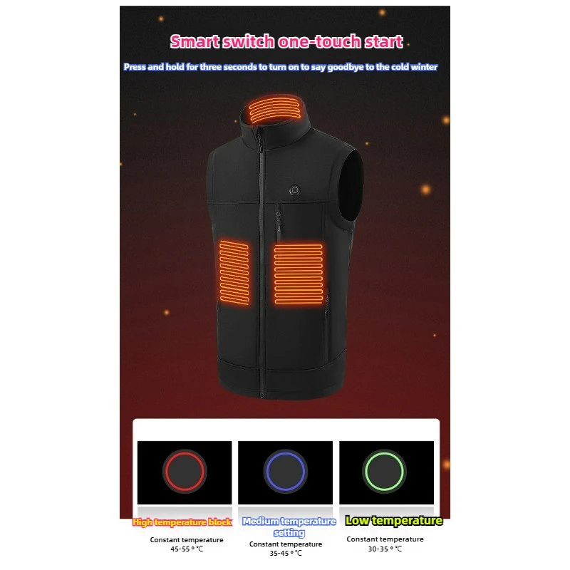 Winter 9 Zone Heated Vest Men Women USB Electric Self Heating Sleeveless Coat Hiking Camping Ski Soft Shell Waterproof Waistcoat