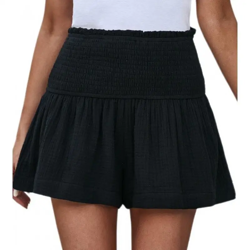 Spring Summer New Pure Color High Waist Gathered Short Pants Casual Cotton Linen Women's Three-quarter Length Pants
