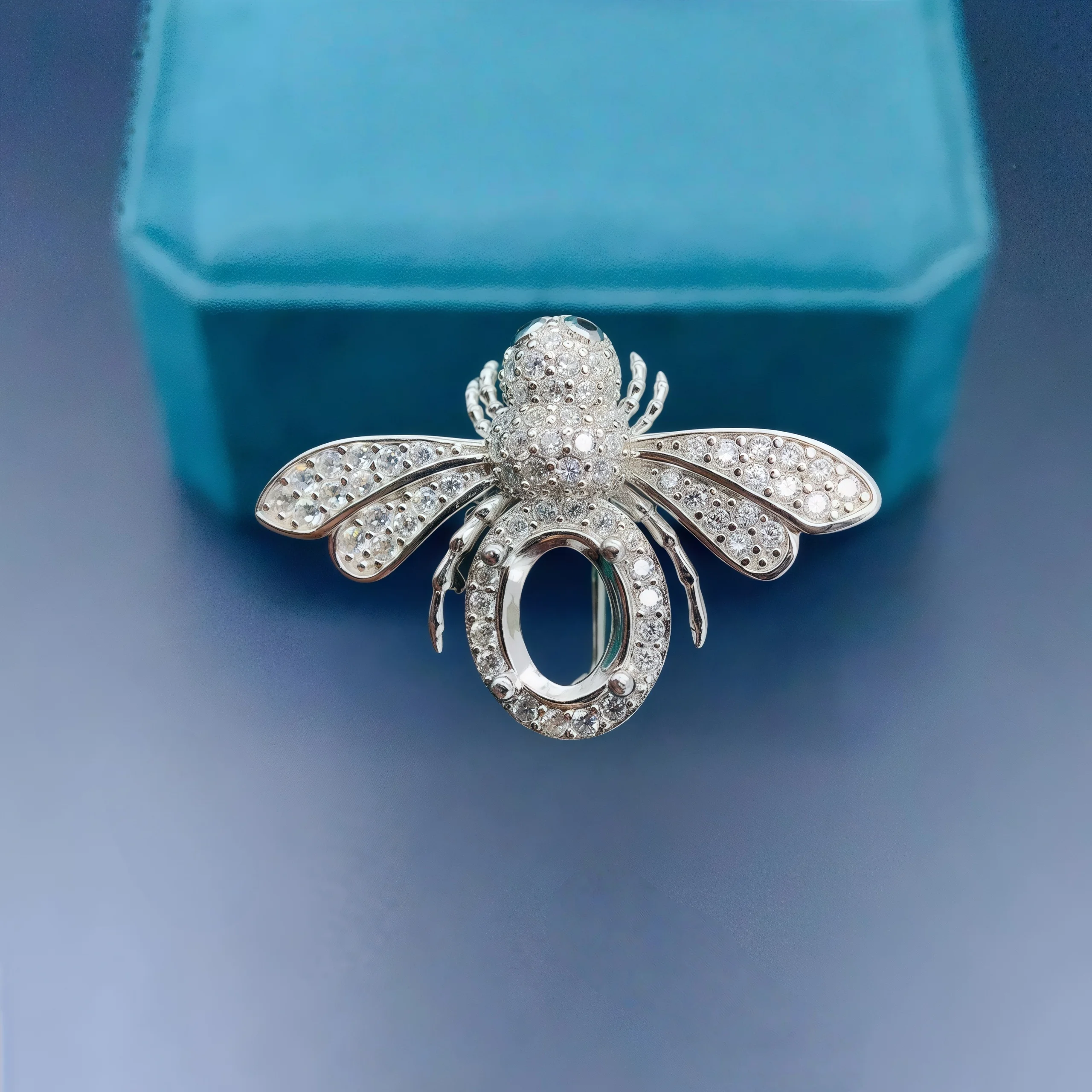 

L S925 Sterling Silver Brooch Inlay 6*8Ellipse Stone DIY Empty Holder Fine Charm Jewelry Luxury Bee Design for Woman Accessories