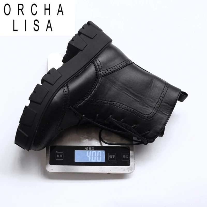 

ORCHA LISA 2024, мотоциклетные ботильоны с круглым носком, каблук 5 см, на шнуровке, большой размер 43, 44, US13, модные черные