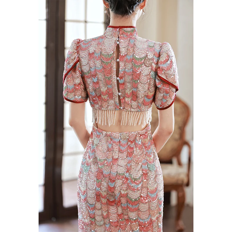 

Ele Beaded Dr for Wedding Engagement Dinner Par Chinese Sle Long Evening Gown mid Waist ort Sve