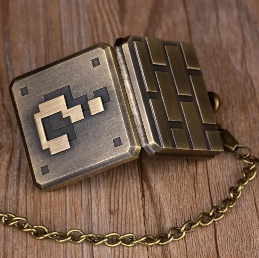 간단한 사각형 물음표 석영 주머니 시계 남자와 어린이 빈티지 매력 Steampunk 체인 펜던트 목걸이 시계